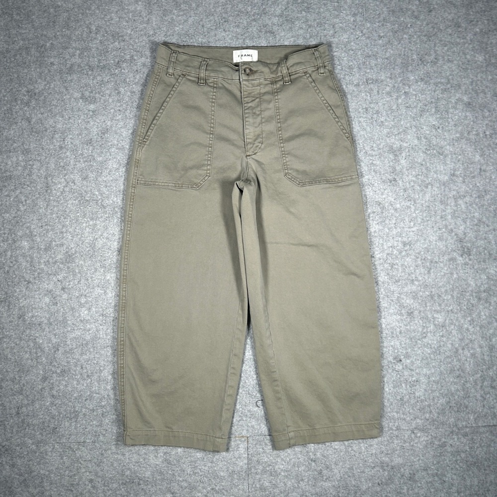 Frame Denim Pants Womens 25 Green Thyme Utility Cropped Wide Leg Chino